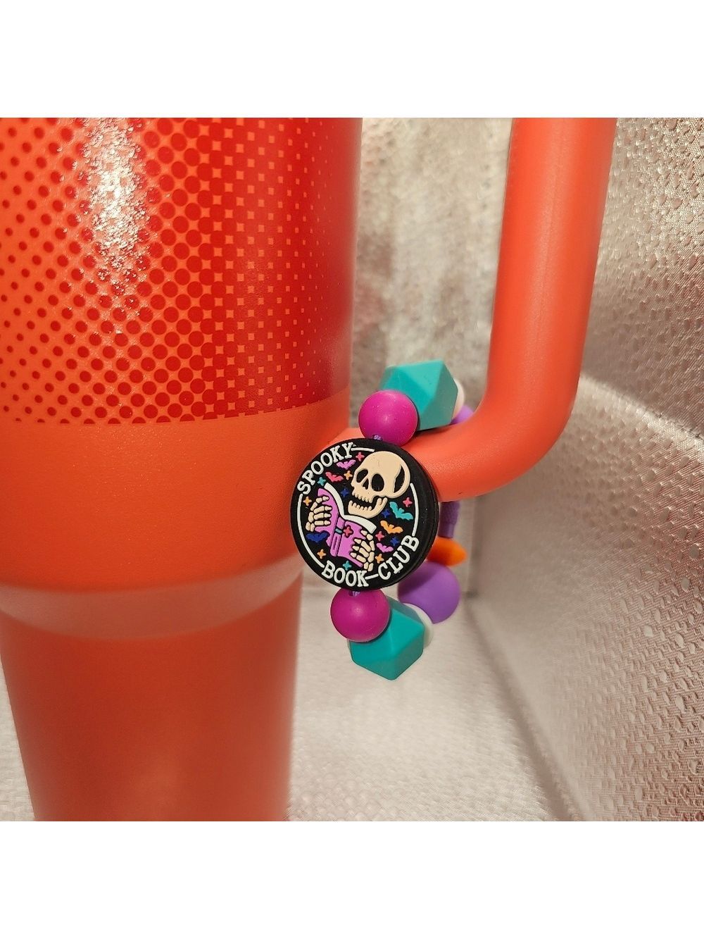 Silicone Tumbler Charms "Spooky Book Club"  Teal, Pink & Purple - Picture 2 of 2